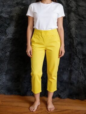 Cooper & ella Bright Yellow Cropped High-Rise Pants size 10 Rayon Blend